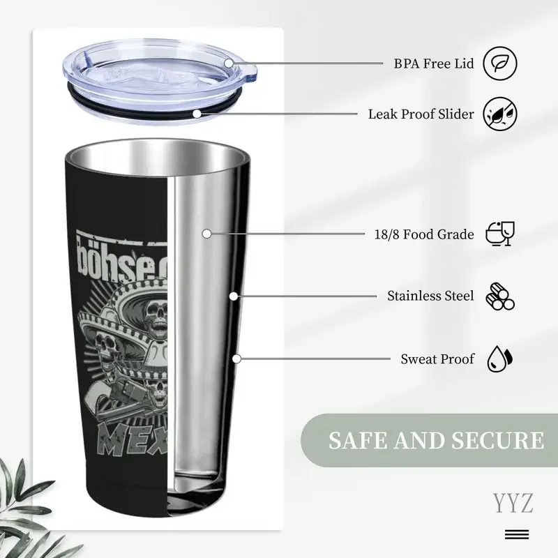 20 унций изолированный стакан с черепом Bosse Onkelz и соломинками термокружка из