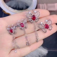 meibapj natural myanmar ruby fine wedding butterfly jewelry sets for women 925 pure silver earrings ring pendant necklace suit