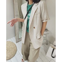 2022 cotton linen jacket blazer dress trouser suits with shorts coat clothes summer outfit office za woman fashion oem cheap y2k