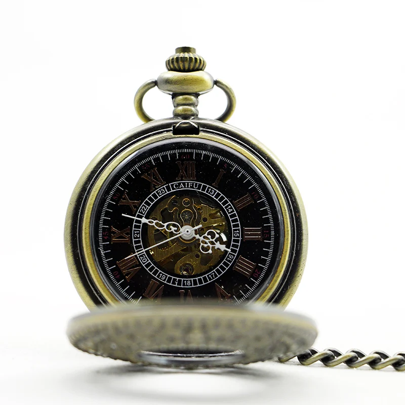 Design Sense Mechanical Pocket Watch Carved Hollow Vintage Roman Numeral Display Belt Chain Pendant Clock Men's Women's Gift