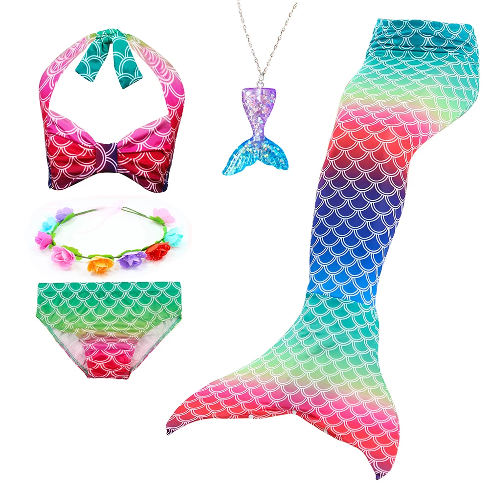 

5Pcs Girls Mermaid Tail Swimsuit Children the Little Mermaid Costume Cosplay Beach Clothes Bathing Suit New