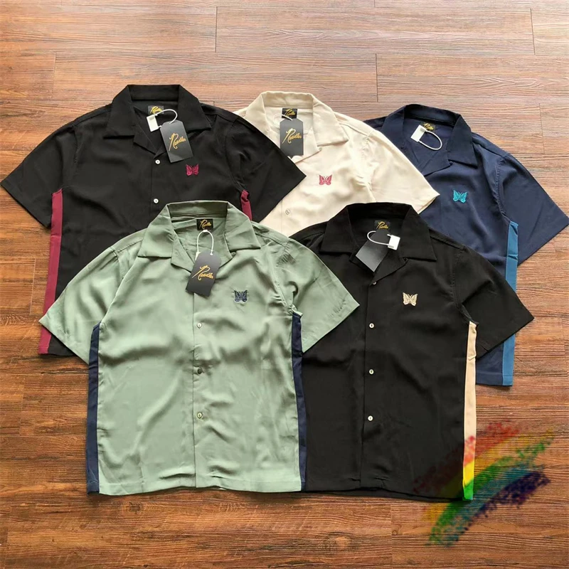 

Needles Embroidery Butterfly Patchwork Shirts Men Women Summer Style AWGE Shirt Top Tees Inside Tag
