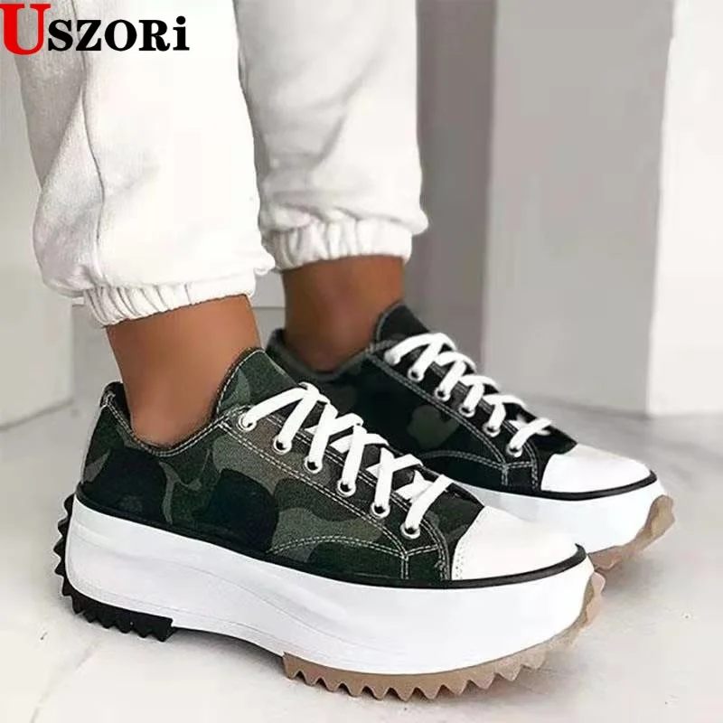 

Summer 2022 New Low-top Thick-soled Lace-up Casual Canvas Shoe Platform Luxury Ladies Casual Sneakers Comfort Reathable Non-slip