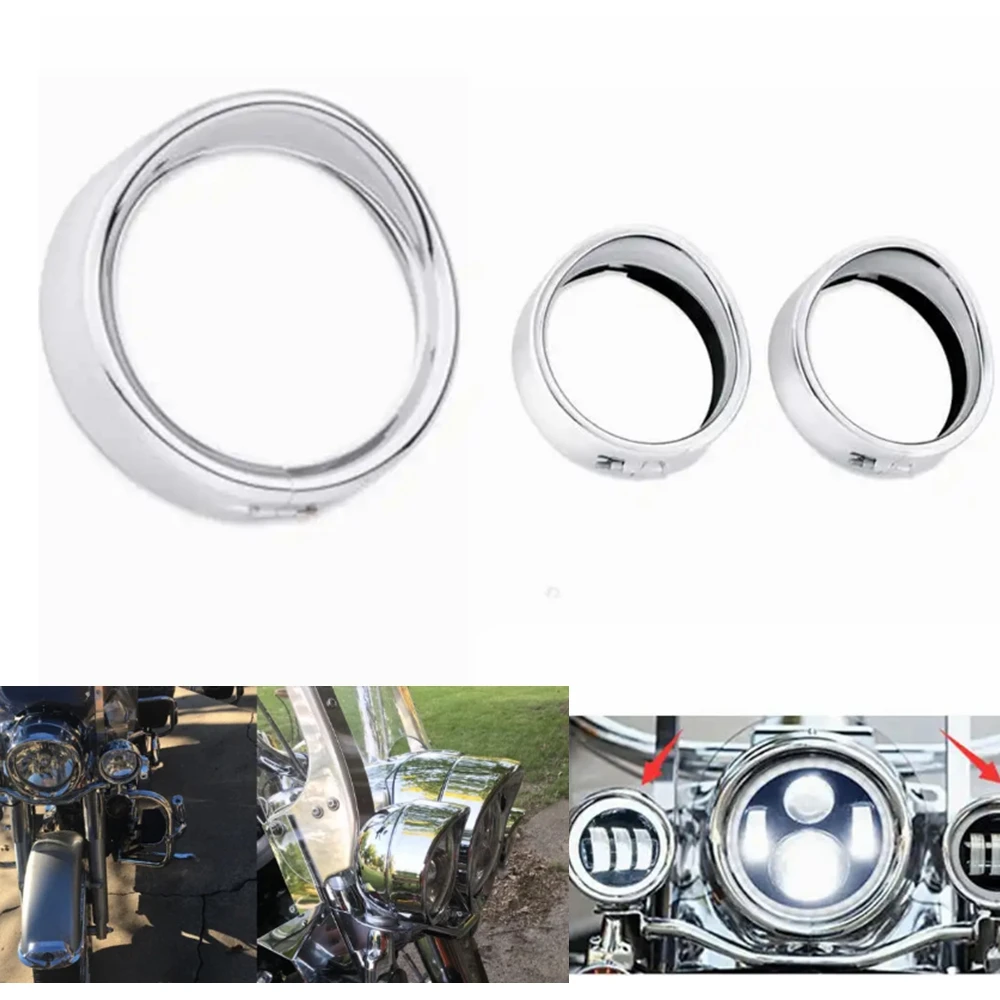 Harley Softail FLH Touring Мотоцикл Хромированное 7-дюймовое Кольцо Накладки На Фару + 4