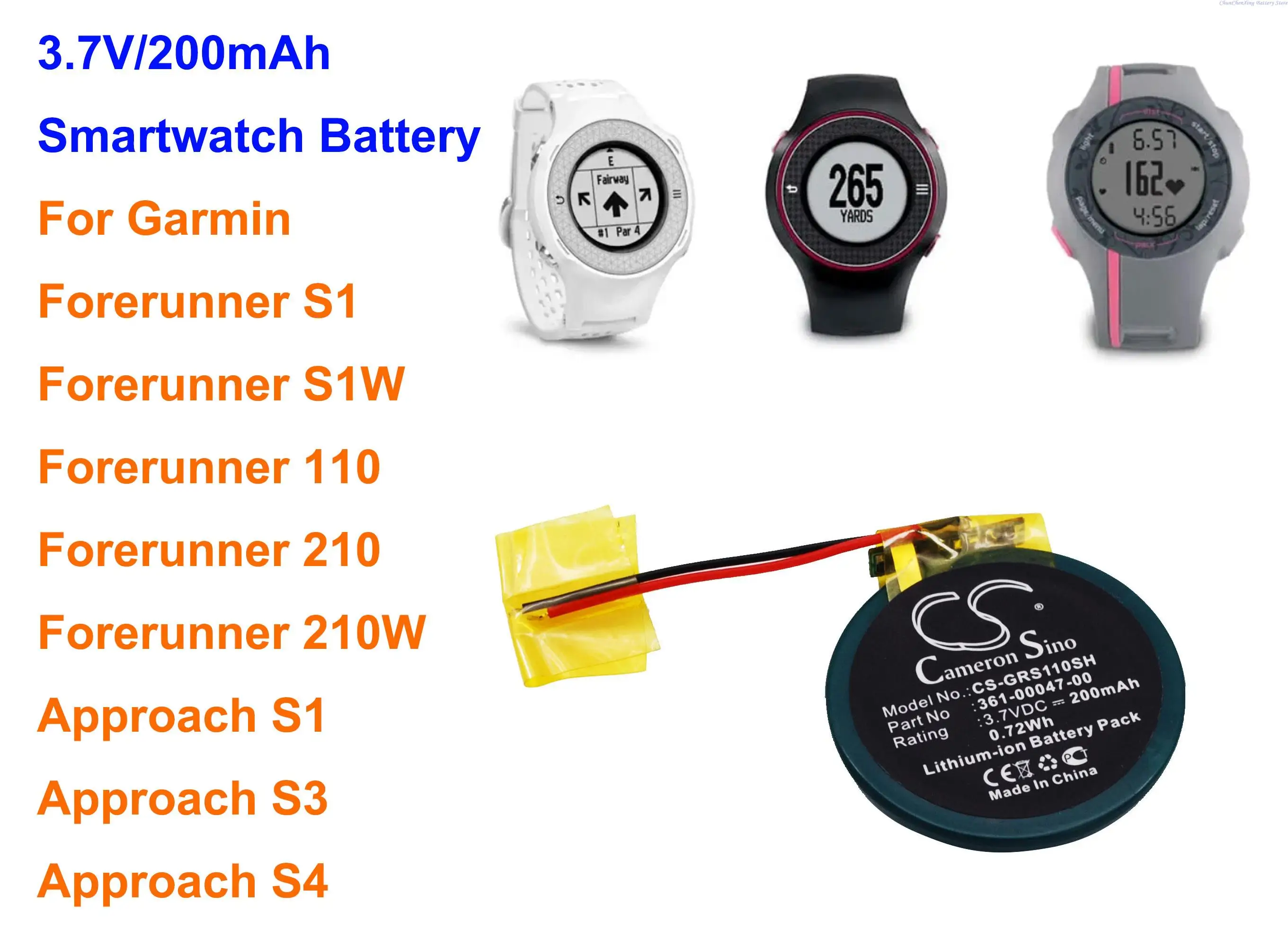 

OrangeYu 200mAh Smartwatch Battery for Garmin Approach S1, Approach S3, Approach S4, Forerunner 110 / 210, 210W, S1, S1W