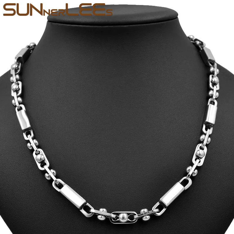 

SUNNERLEES модные ювелирные изделия ожерелье из нержавеющей стали 6 мм геометрические бусины звеньевая цепь серебристого цвета для мужчин женщи...