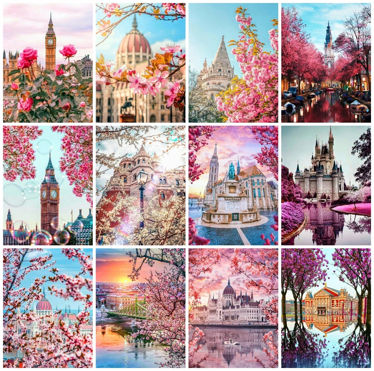 

Картина AZQSD по номерам, башня, замок, Картина на холсте, Безрамная картина маслом по номерам, пейзаж, ручная роспись, Настенный декор, подарок