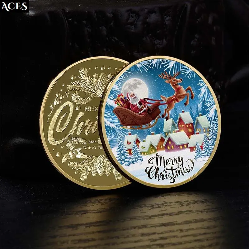 

Santa Claus Metal Colorful Commemorative Medallion Christmas Elk Commemorative Coins Children Toys Lucky Gift Collection
