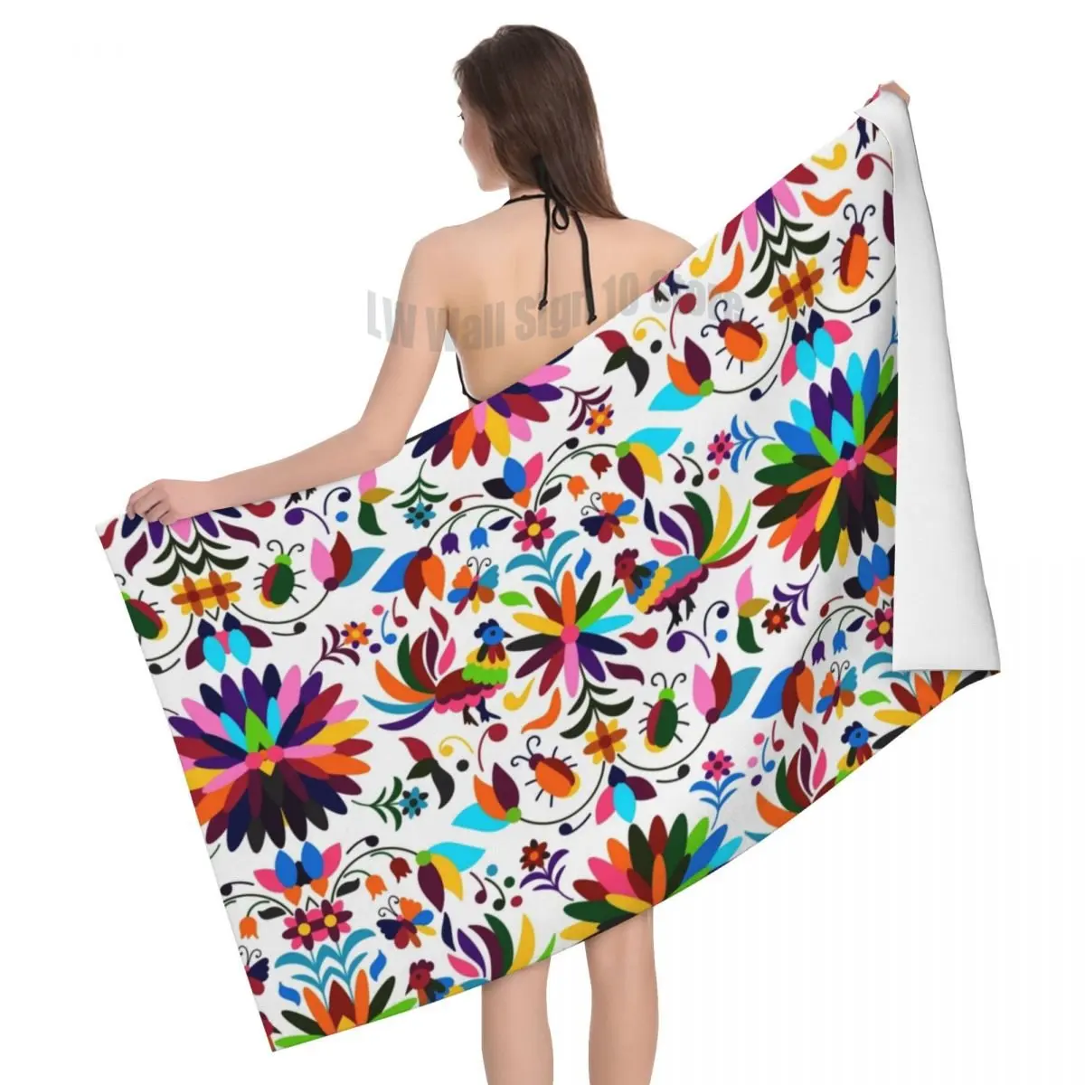 

Mexican Otomi Viva Breathable Microfiber Beach Bath Towel Quick Drying Mexico Flowers Texture Shower Yoga Towels