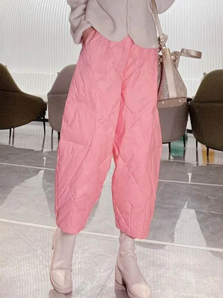 Пуховые теплые женские брюки из хлопка повседневные толстые ветрозащитные