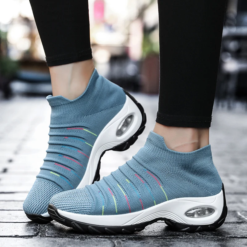 JIEMIAO Women's Walking Shoes Fashion Street Sports Shoes Women Casual Sneakers Outdoor Comfortable Socks Shoes Platform Autumn