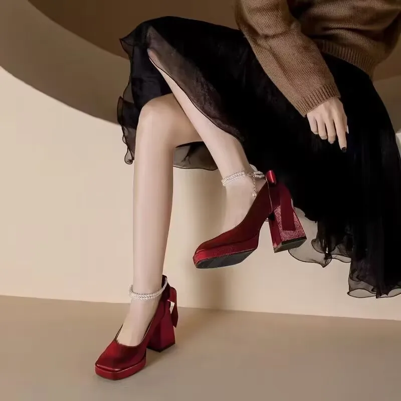 Новинка 2024 женские удобные туфли Мэри Джейн на высоком каблуке вечерние