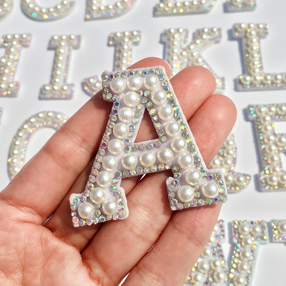 

2175pcs Pearl Rhinestone English Letter Patches Sew on Stickes Applique 3D Handmade Beaded Diy Cute