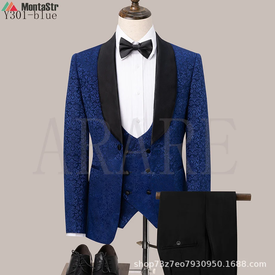 

Новинка 2022, модный мужской эксклюзивный деловой костюм для выступления на свадьбе, костюм из трех предметов, Блейзер, куртка, брюки, жилет, б...