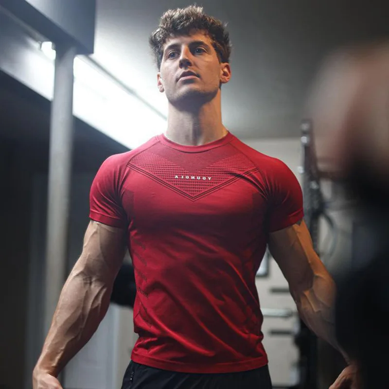 Gyms Mens T Shirts Quick Dry Running Shirt Compression Fitness Shirt Male Gym Workout Tights Short Sleeve Summer Sports T-shirt images - 6