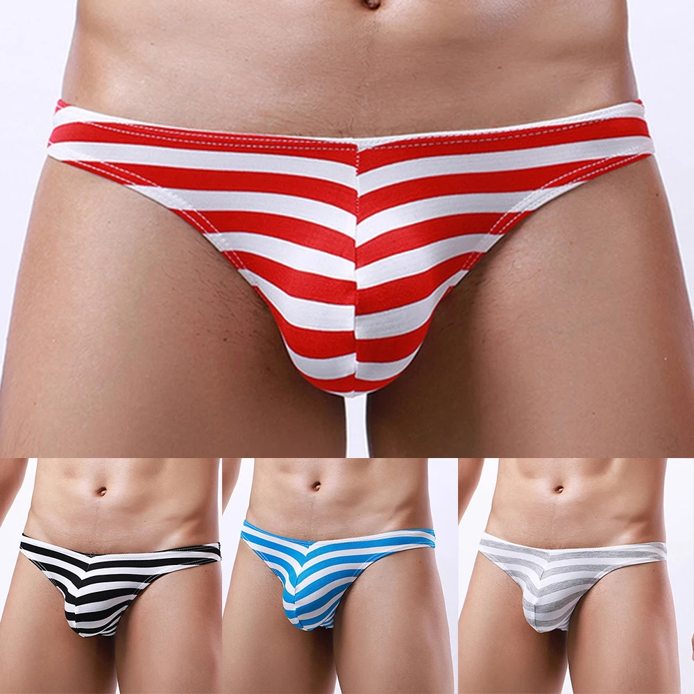

Men's Sexy Thongs Comfortable Breathable Quick Dry Underwear Brief Bulge Pouch G-string Tripe Striped Underpants