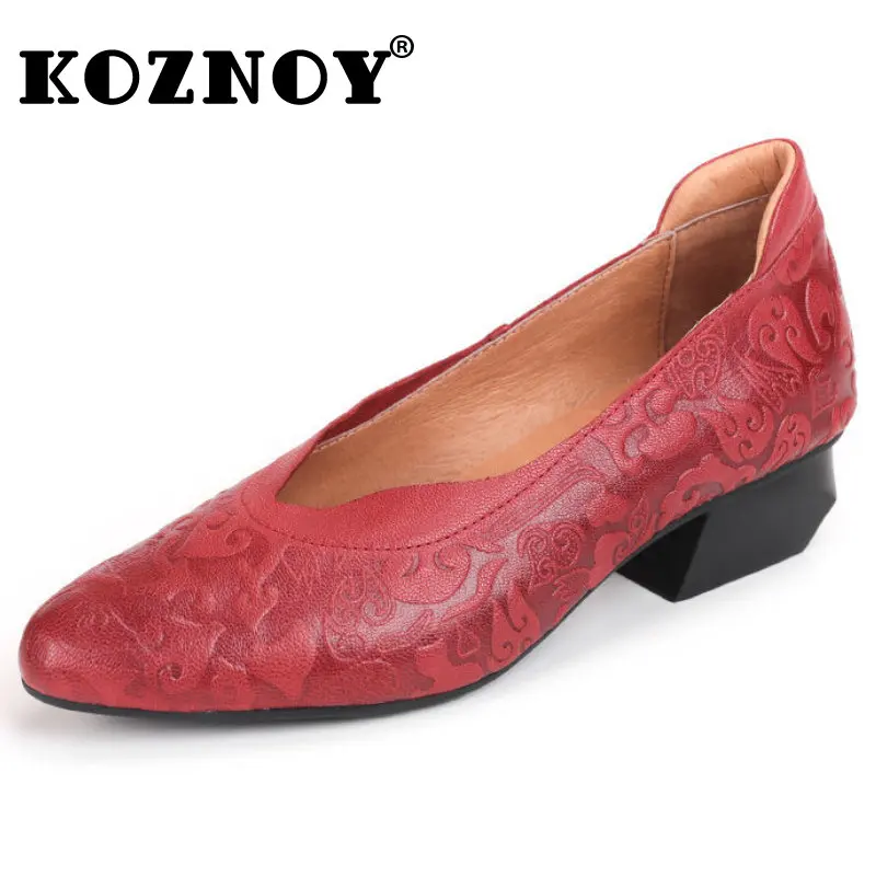 

Koznoy 3.5cm New In Women's Shoes Embossed Flower Luxury Plus Size Artistic Cutout Sheepskin Leather Summer Lady Luxury Fashion