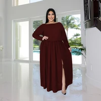 elegant dresse for women autumn spring long sleeves shirring high slit fashion casual evening large size party dress 2022 new