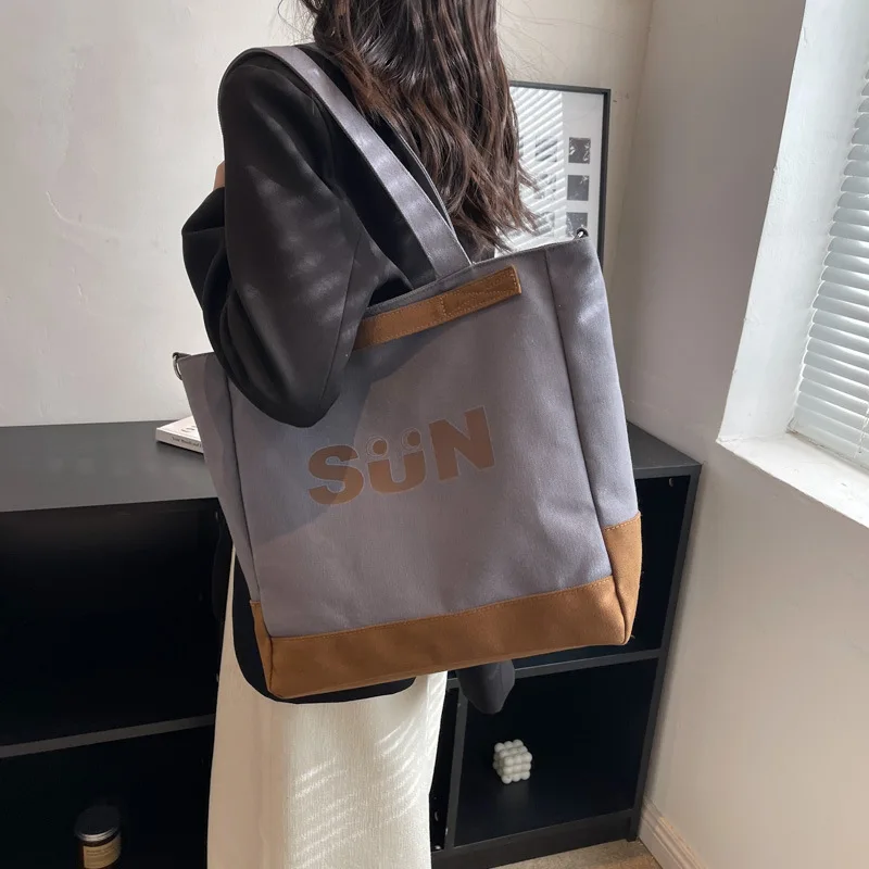 

2023 New Women Patchwork Canvas Shoulder Bags Casual Travel Totes Printed Letters Shopping Bags Drop Shipping