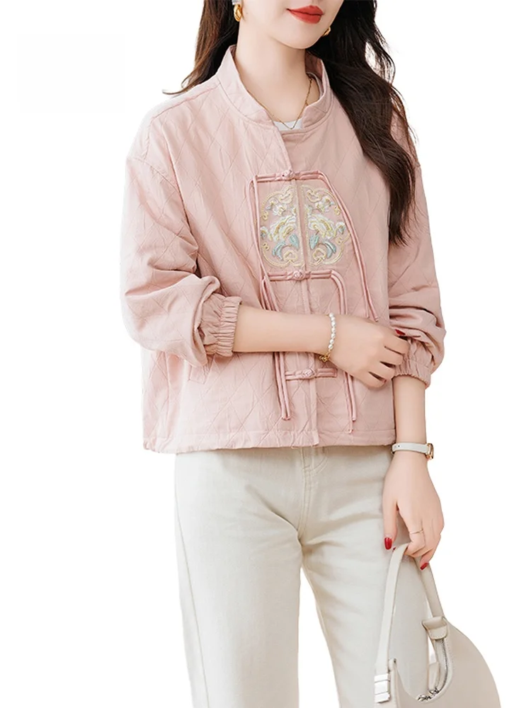 National Sle Buckle Tassel Short coat Women 2024 Spring and Autumn New Middle-Aged Mom Stand Collar Chinese Embroidery Top