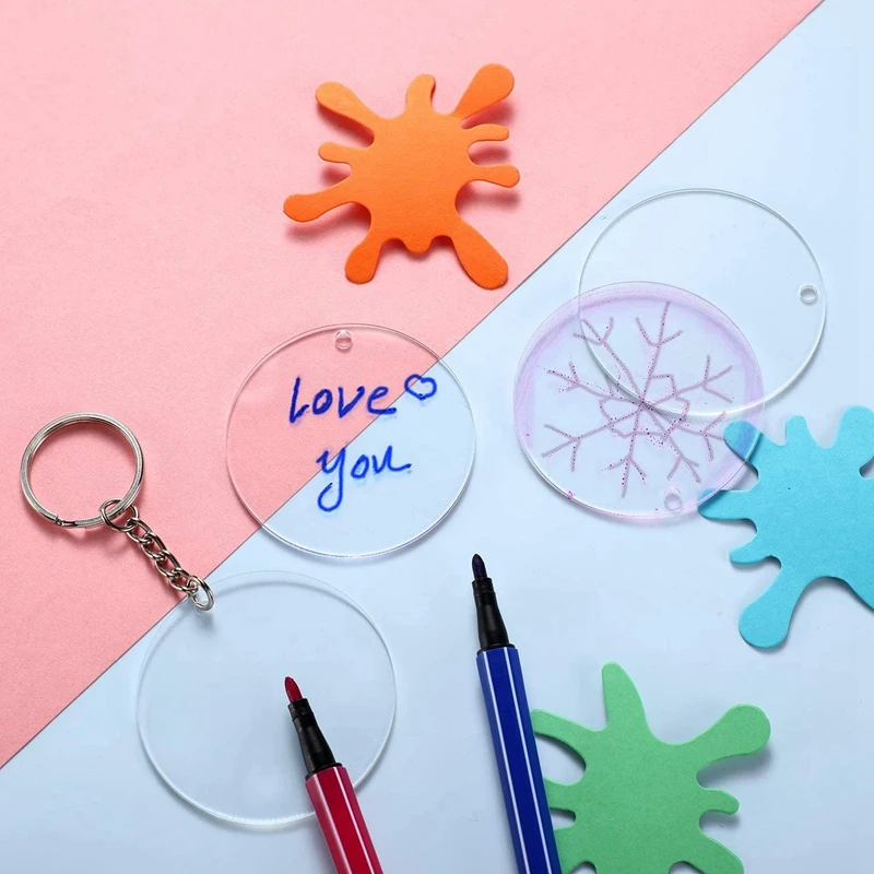 

600 Pcs 2 Inches Acrylic Transparent Discs And Key Chains Set, Clear Blank Acrylic Discs Round Keychain For DIY Projects