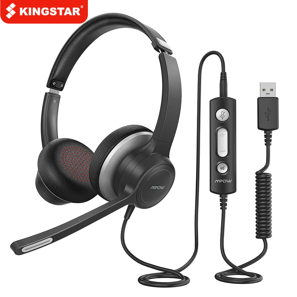 

KINGSTAR USB Wired Headset 3.5mm On-Ear Computer Headphones with Microphone Mute for Skype Call Center Headsets for PC Laptop