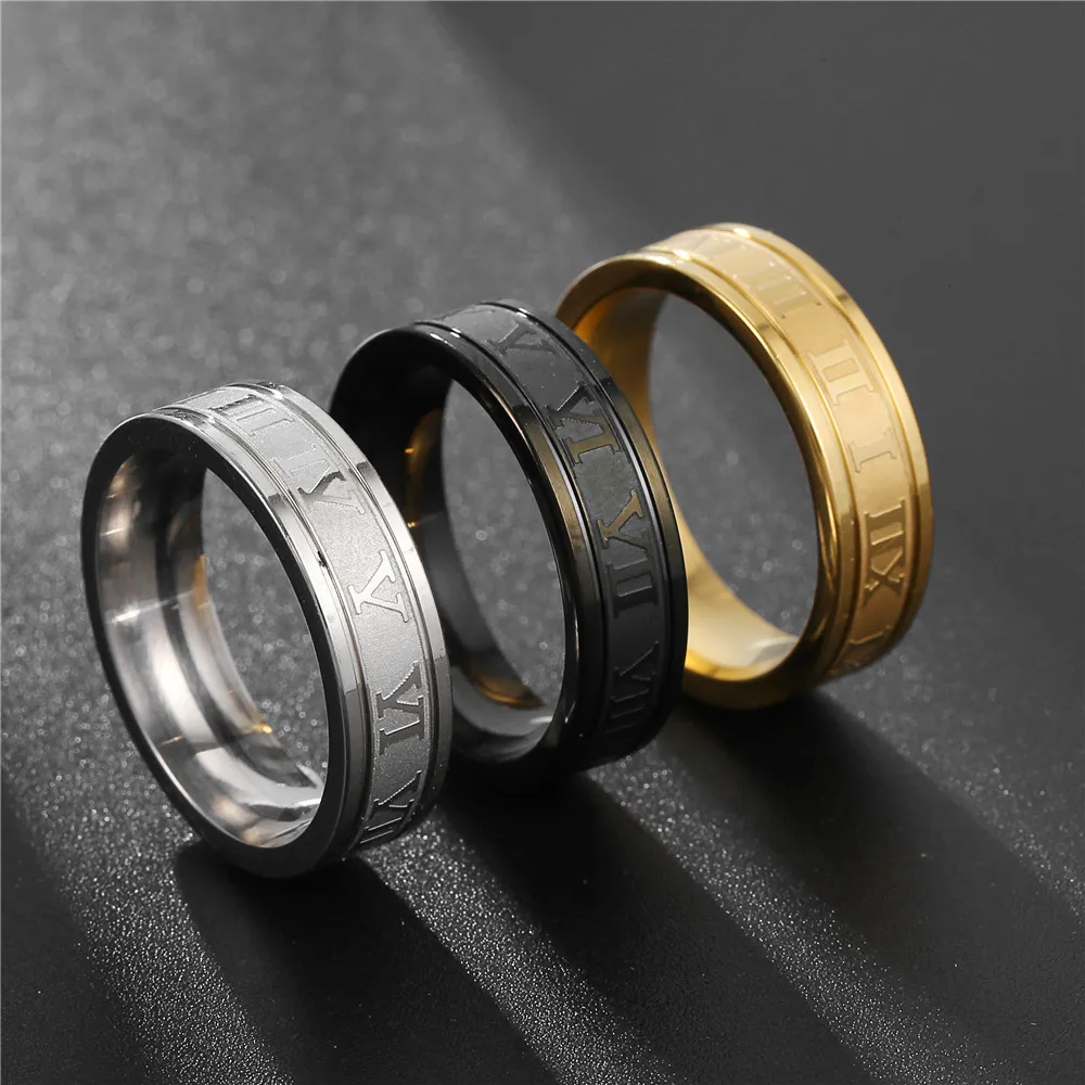 

Hip-hop Punk Titanium Rings for Male Stainless Steel Roman Numeral Ring for Man