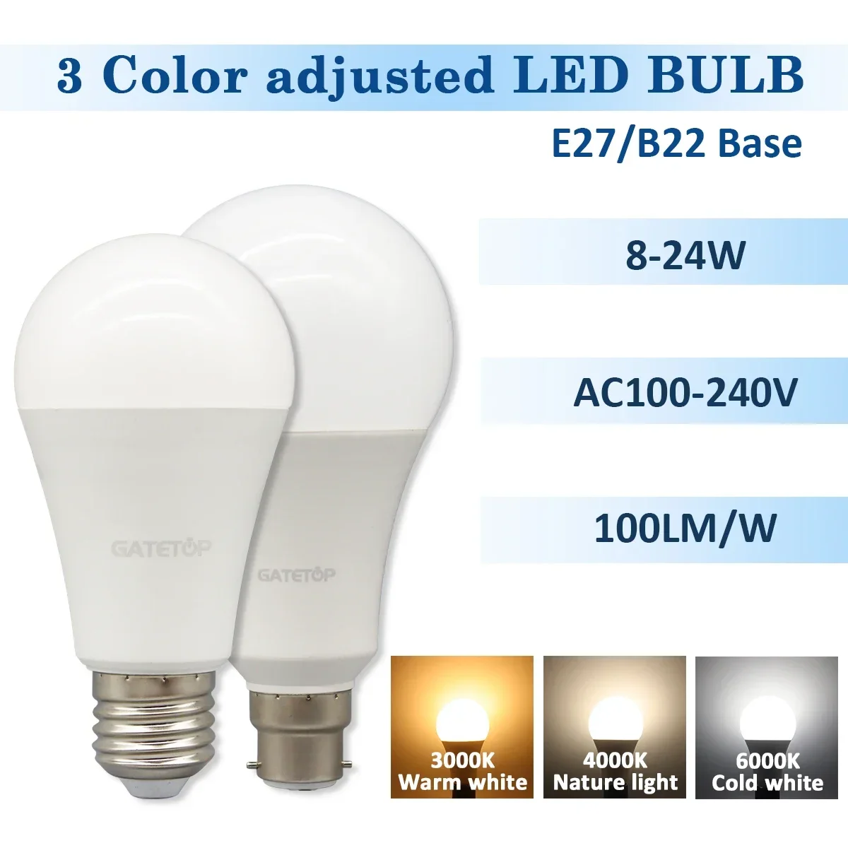 z 6 sztuk żarówek LED Tricolor Dimming AC220V 110V 18W 24W Przełącznik ścienny CCT 3000K 4000K 6000K Funkcja pamięci do domowej sypialni