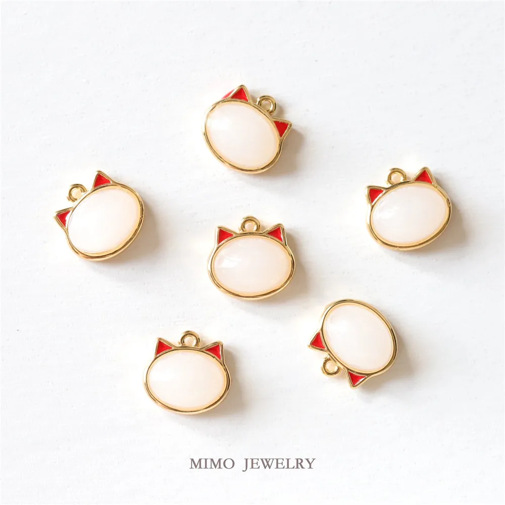 

Rare Earth Imitation Jade Lucky Cat Head Charm Pendants 14K Real Gold Plated Brass Jewelry Making Supplies Diy Accessories