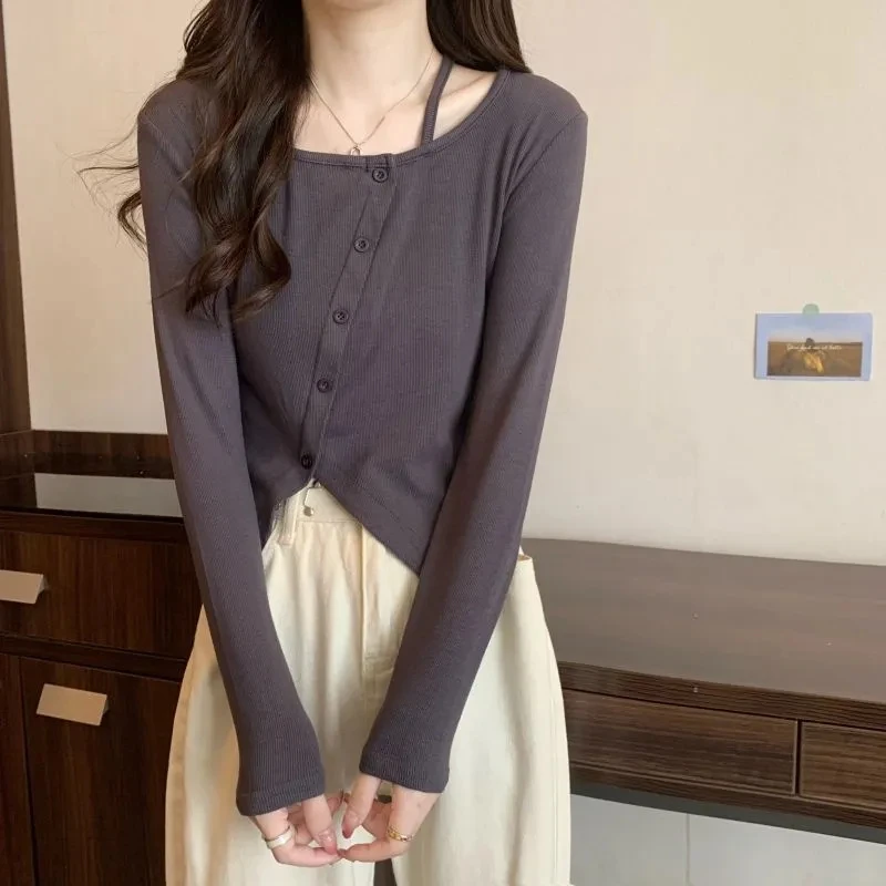 

Yasuk Spring Summer Fashion Women's Casual Pullover Banding Women's Soft Slim Tees Knitted Gentle Warm Sweater Tops Button