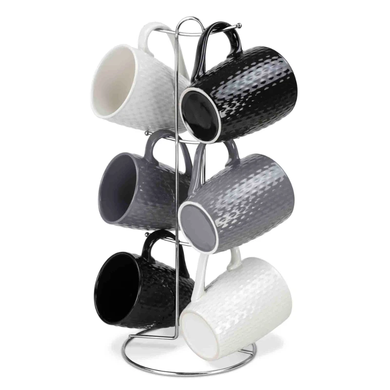 

6 Piece Crochet Mug Set with Stand, Multi-Color