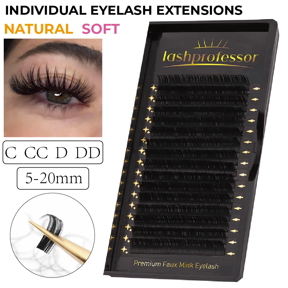 

Lashprofessor Matte Black Soft and Natural Volume Premium Lash False Mink Classic Eyelash Extensions Material Individual Eyelash