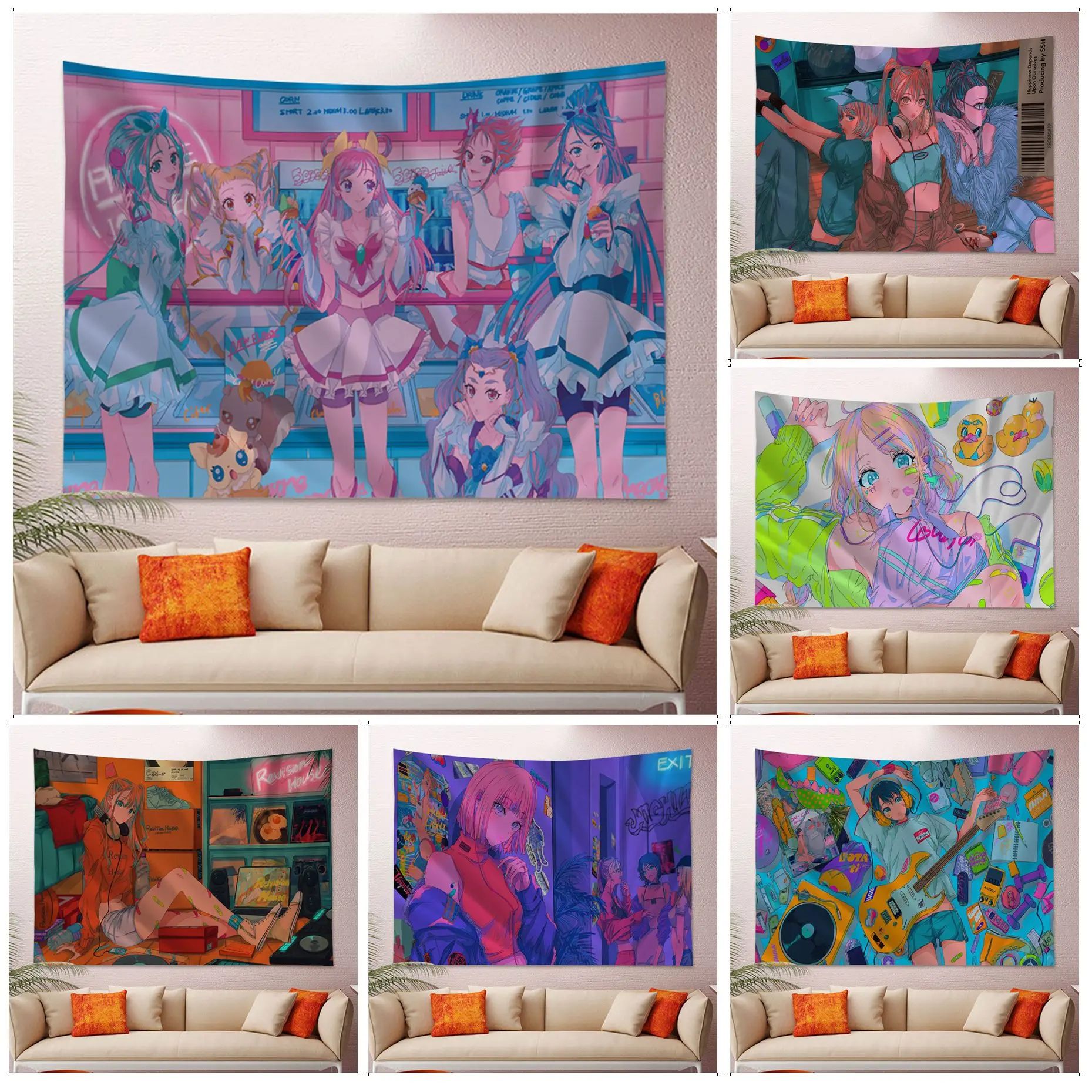 

Kawaii Anime Girl Anime Tapestry Home Decoration Hippie Bohemian Decoration Divination Wall Hanging Sheets