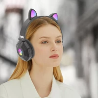 jmt fashionable wireless headphone cute cat ear bluetooth 5 0 headset rgb stereo music helmet mobile phone with micrphone earpho