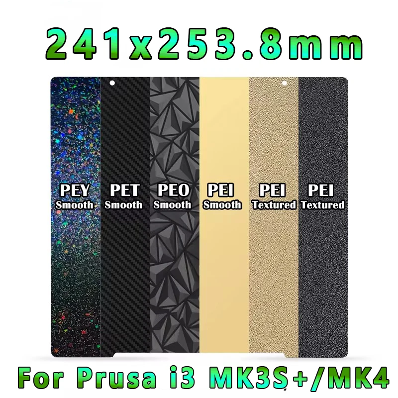 Фото MK4 MK3S PEI лист 241x254 мм двухсторонний H1H PEO ПЭТ пружинный стальной лист Pei Строительная пластина для Prusa i3 MK2. Телефон Mk3 кровать №1