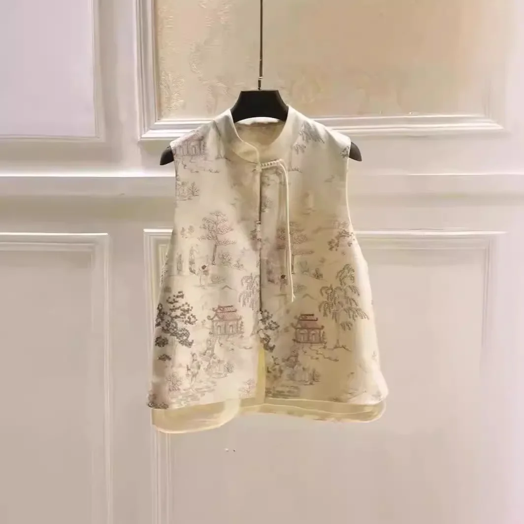 Винтажный женский жилет ручной работы в стиле дзен с вышивкой топ без рукавов