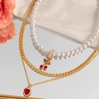 2022 vintage fashion heart pearls bead choker necklace aesthetic for women girls red cherry choker collars valentines day gift