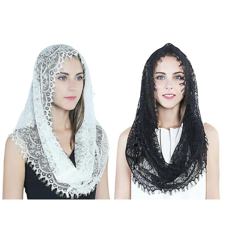 

Spanish Style Lace Traditional Vintage Mantilla Veil Latin Mass for Head Covering Scarf for Catholic Church Chapel DropShip