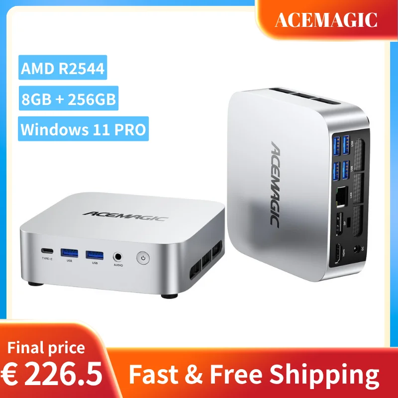 Фото Мини-ПК ACEMAGIC AMD Ryzen Embedded R2544, 8 ГБ DDR4, 256 ГБ SSD, Windows 11 Pro, для бизнеса, с поддержкой трех 4K-дисплеев, два слота M.2 №1
