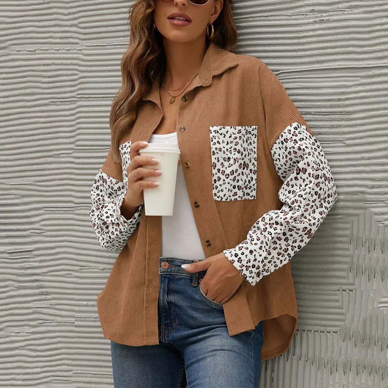 

2021 Осенняя Вельветовая куртка с леопардовым принтом, женское Свободное пальто, куртка, женская верхняя рубашка, женская зимняя рубашка, куртки для женщин