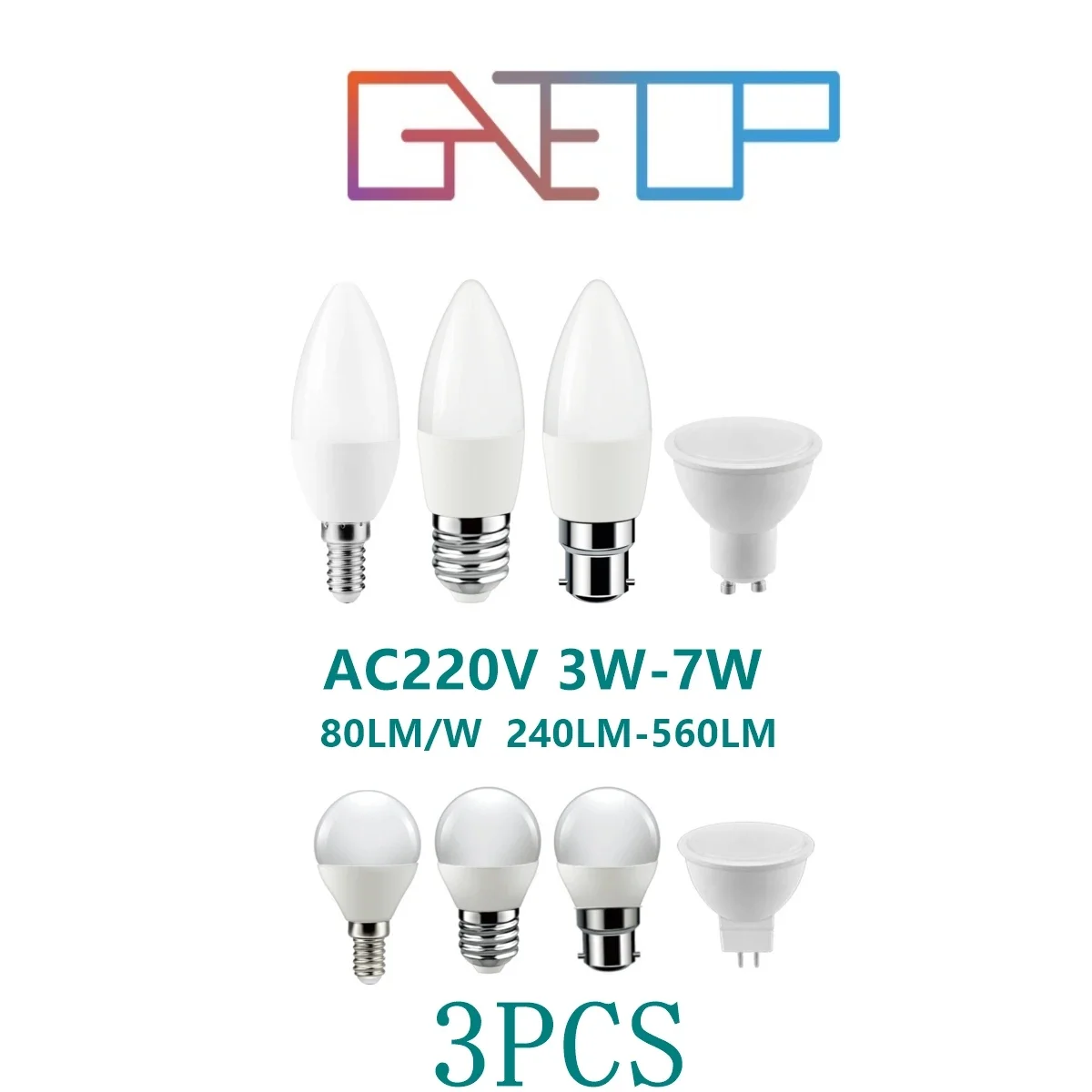 3 шт. светодиодная лампа-свеча E14 E27 B22 GU10 MR16 GU5.3 AC220V низкая мощность 3W-7W высокий