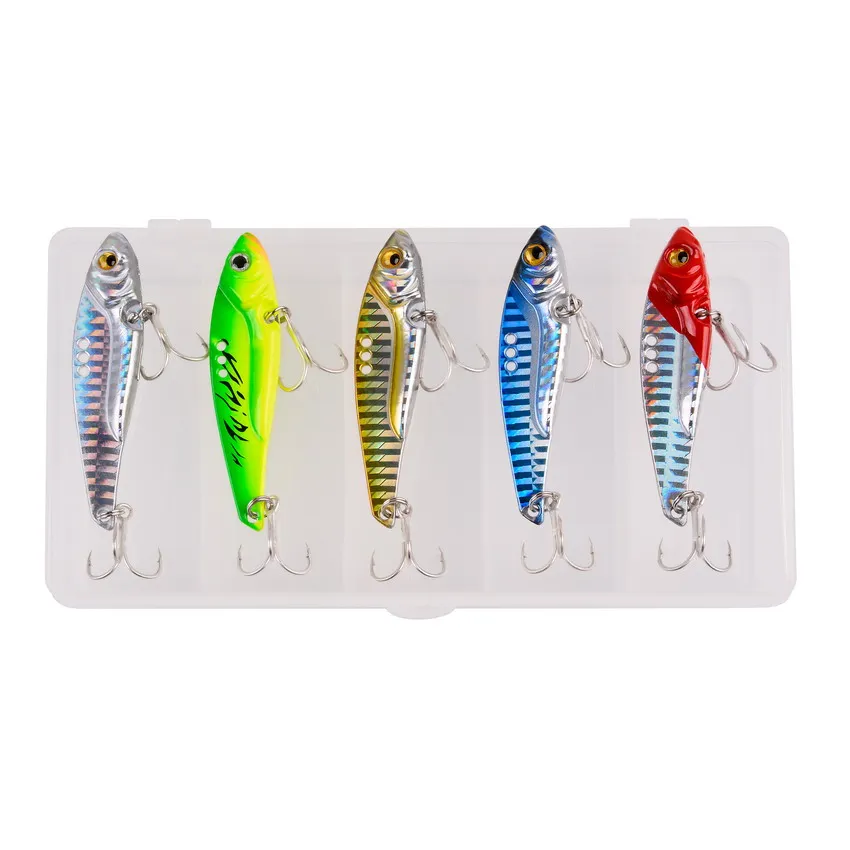 

5pcs/box Metal Vib Fishing Lures Weights 7g-25g Long Shot Slots Metal Jig Pesca Isca Artificial Bass Bait Deep Sea Fishing