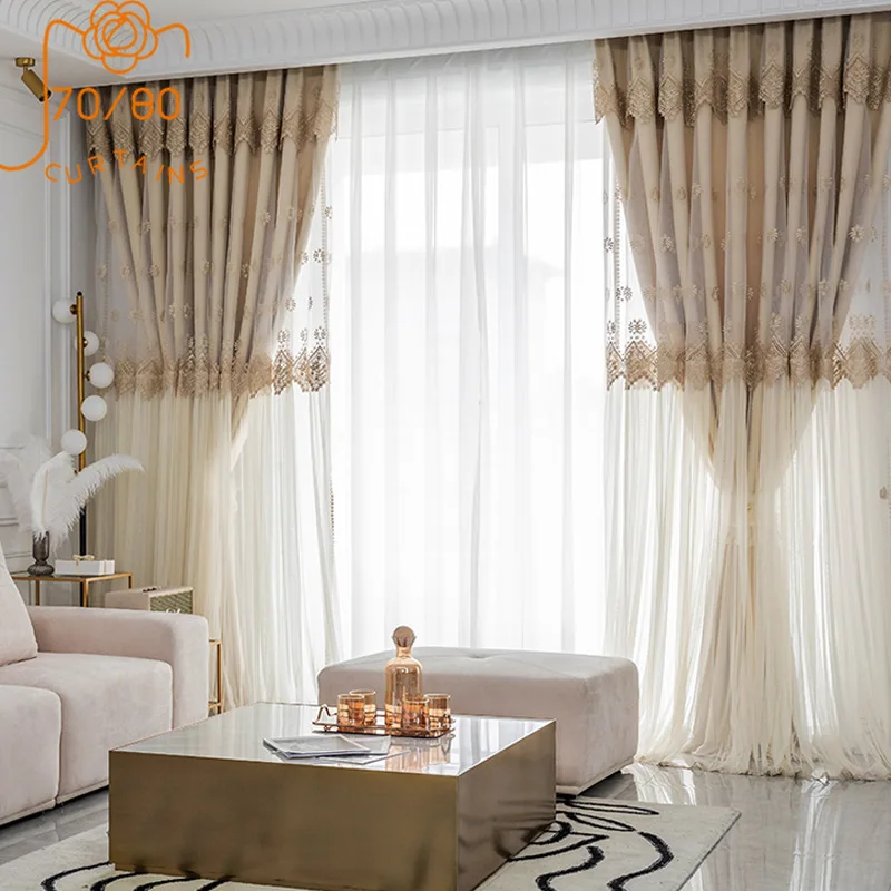 

French Princess style lace embroidered window partition curtain Bedroom living room bay window double curtain