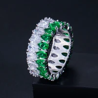 luxury ladies jewelry white and green zircon crystal big round engagement wedding band rings for women