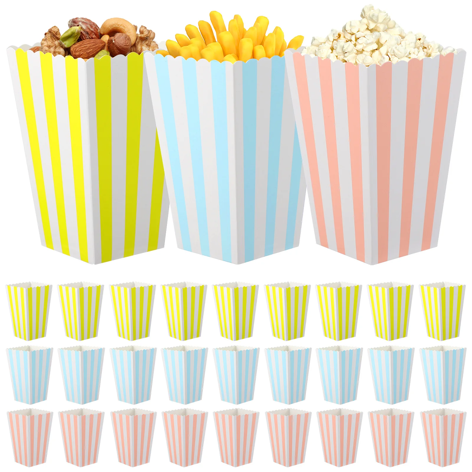 

60 Pcs Carton Stripe Popcorn Boxes Cookie Container Containers Buckets Large Ordinary Snack