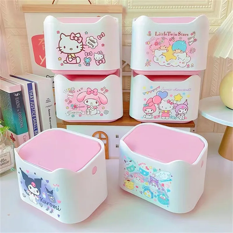 

Mini Sanrio Desktop Storage Box Hello Kitty Kuromi My Melody Cinnamoroll Anime Coffee Table with Cover Ucket Sundries Barrel Box