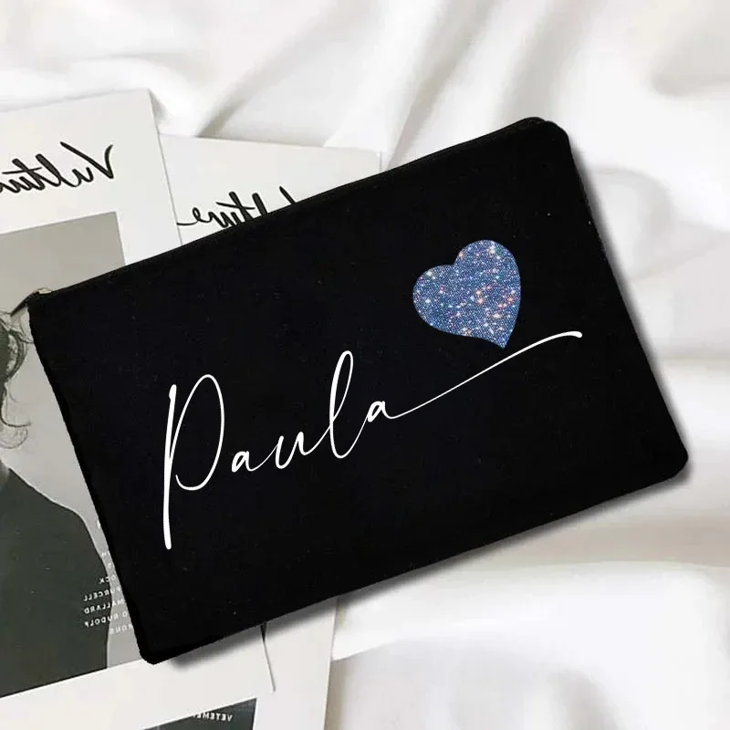 

Индивидуальная женская косметичка, милая дорожная сумка-Органайзер с именем сердца, холщовая косметичка, низкая цена