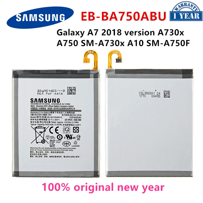 

SAMSUNG Orginal EB-BA750ABU 3400mAh Battery For SAMSUNG Galaxy A7 2018 version A730x A750 SM-A730x A10 SM-A750F