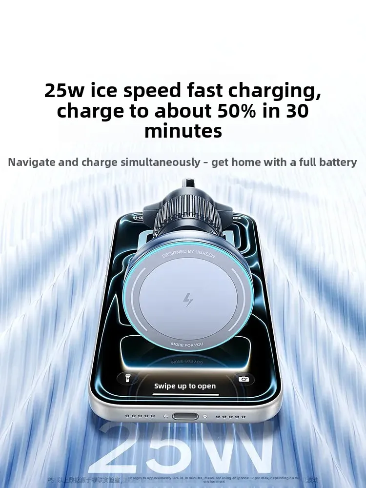 Фото UGREEN 25W Магнитное автомобильное беспроводное зарядное устройство-подставка для телефона с сильным магнитом, NTC, сверхнизкая температура, быстрая зарядка для iPhone №2