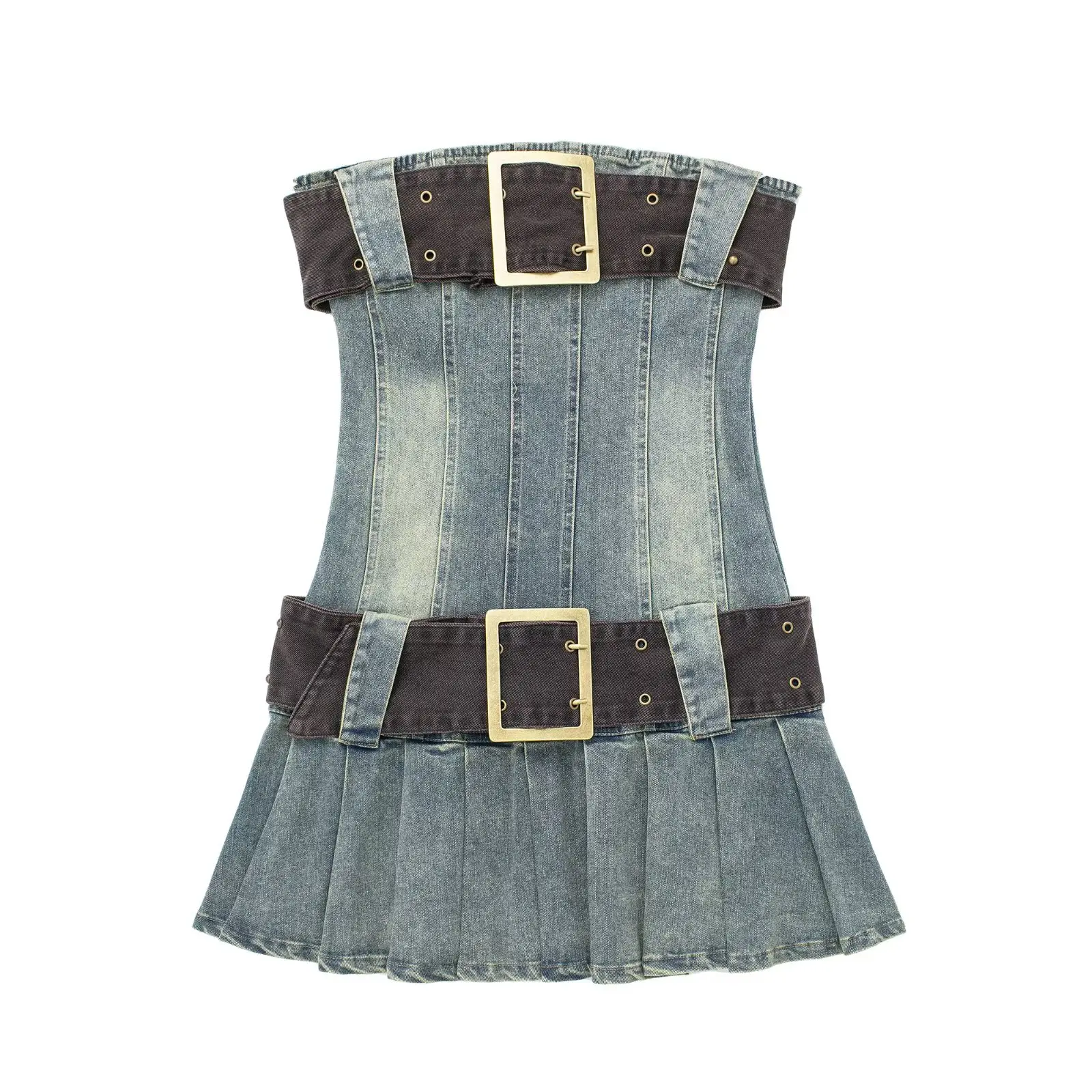 

Женское джинсовое платье-футляр, винтажное Плиссированное короткое платье с широким съемным поясом на бретельках, летняя одежда 2023